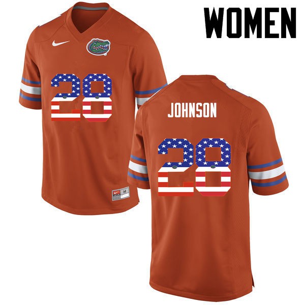 Florida Gators Women #28 Kylan Johnson College Football Jersey USA Flag Fashion Orange